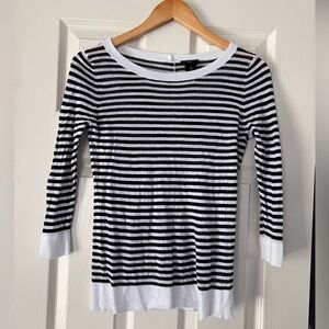Ann Taylor Petite Striped Sweater Small Black White 3/4 Sleeve Button Back Knit